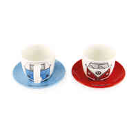 VW T1 Bus Espresso Cup 2-PC SET 100ml in Gift Box - FRONT/RED & BLUE