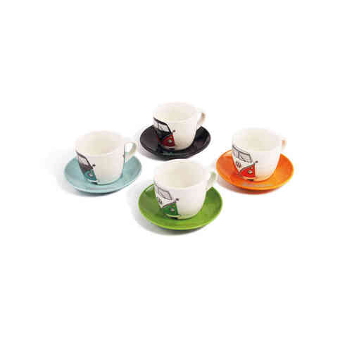 VW T1 Bus Espresso Cup 4-PC SET 100ml in Gift Box - FRONT/4 COLOURS