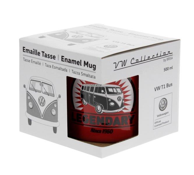 VW T1 BUS ENAMEL MUG 500ml in Gift Box – VINTAGE LOGO / RED
