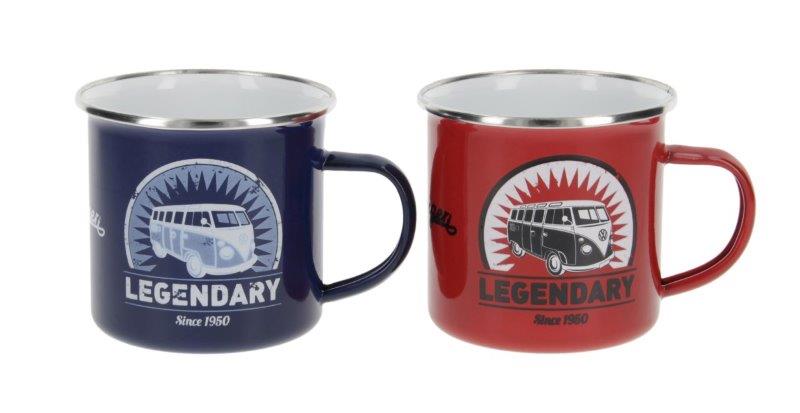 VW T1 BUS ENAMEL MUGS 2-Piece Set 350ml in Gift Box – LEGENDARY / RED & BLUE