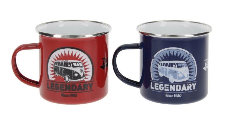 VW T1 BUS ENAMEL MUGS 2-Piece Set 350ml in Gift Box – LEGENDARY / RED & BLUE