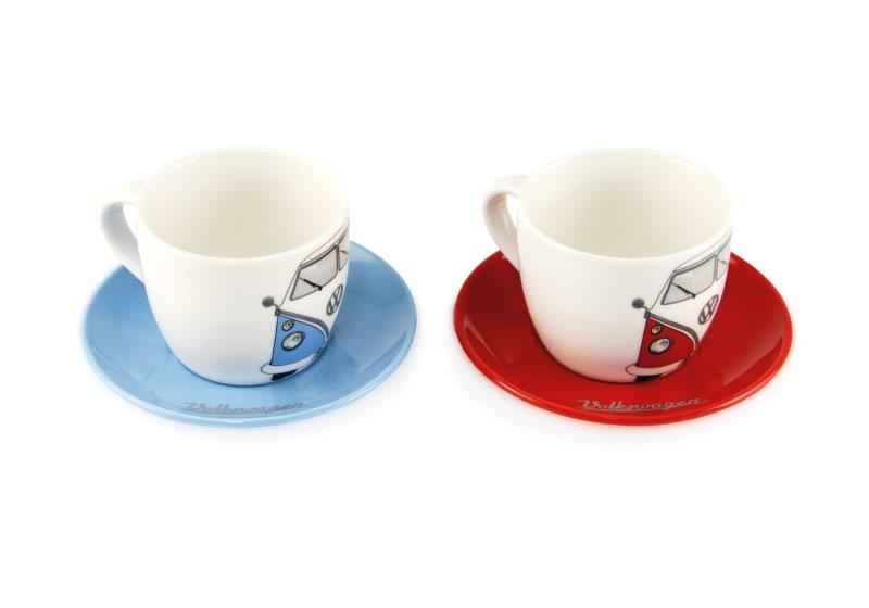 VW T1 BUS ESPRESSO CUP 2-Piece Set 100ml in Gift Box – FRONT / RED & BLUE