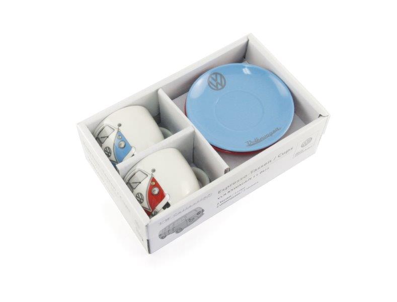 VW T1 BUS ESPRESSO CUP 2-Piece Set 100ml in Gift Box – FRONT / RED & BLUE