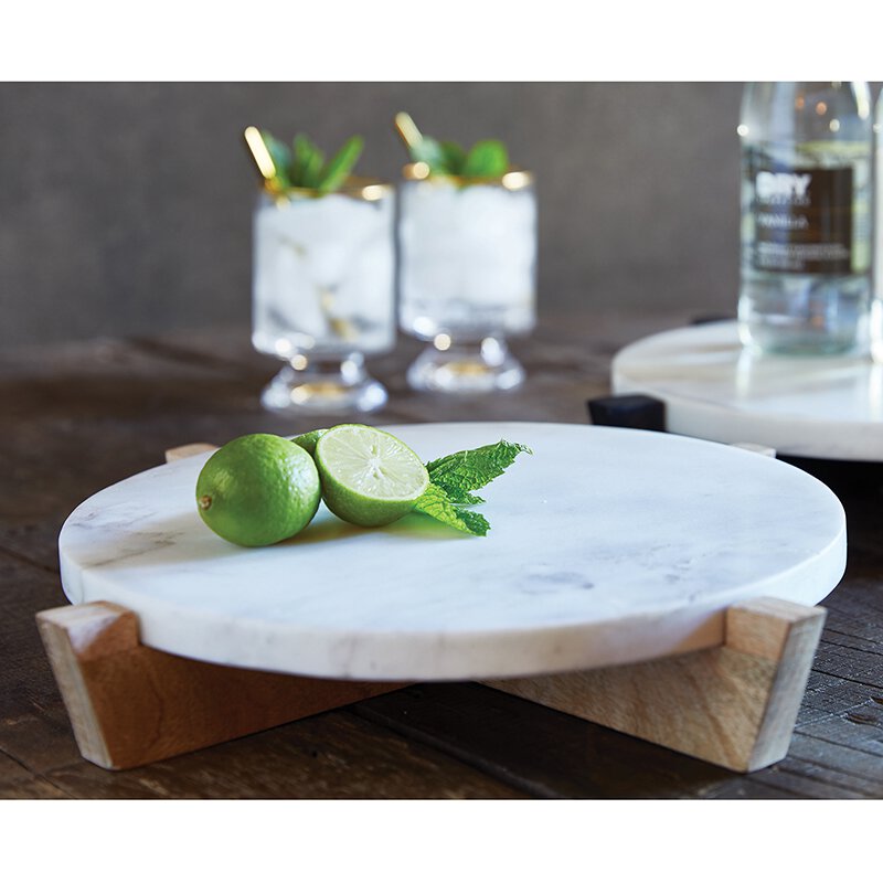 Marble Tray and Mango Wood Stand