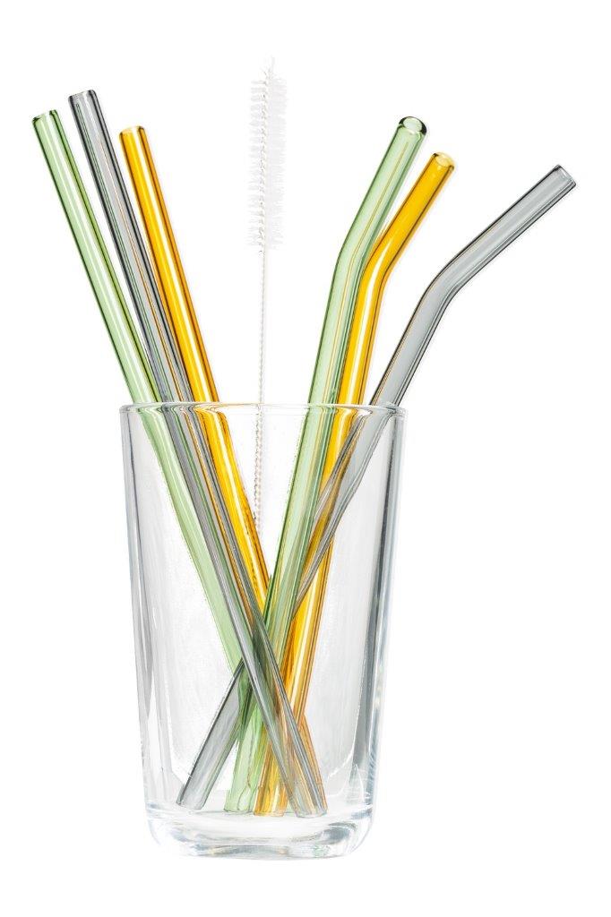 DRINKING STRAWS Set of 6 GLASS MULTI