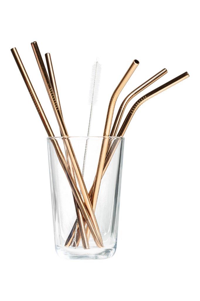 DRINKING STRAWS Set of 6 METAL GOLD