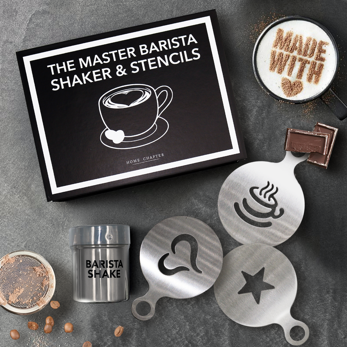 Master Barista Shaker & Stencil Set – Book Box