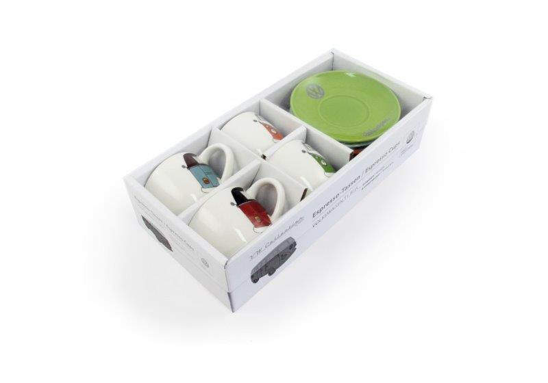 VW T1 BUS ESPRESSO CUP 4-Piece Set 100ml in Gift Box – FRONT / 4 COLOURS