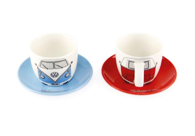 VW T1 BUS ESPRESSO CUP 2-Piece Set 100ml in Gift Box – FRONT / RED & BLUE