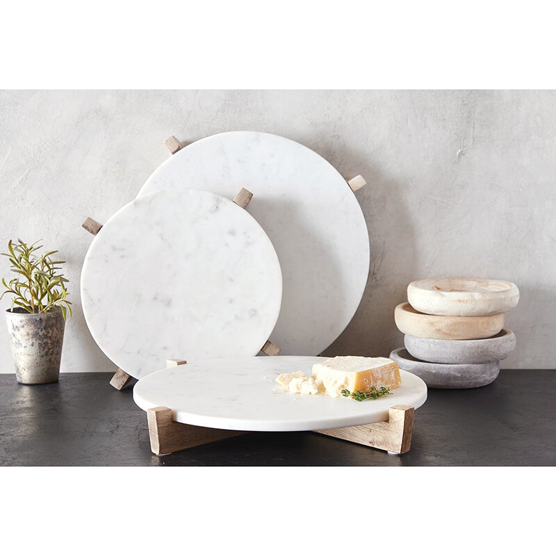 Marble Tray and Mango Wood Stand