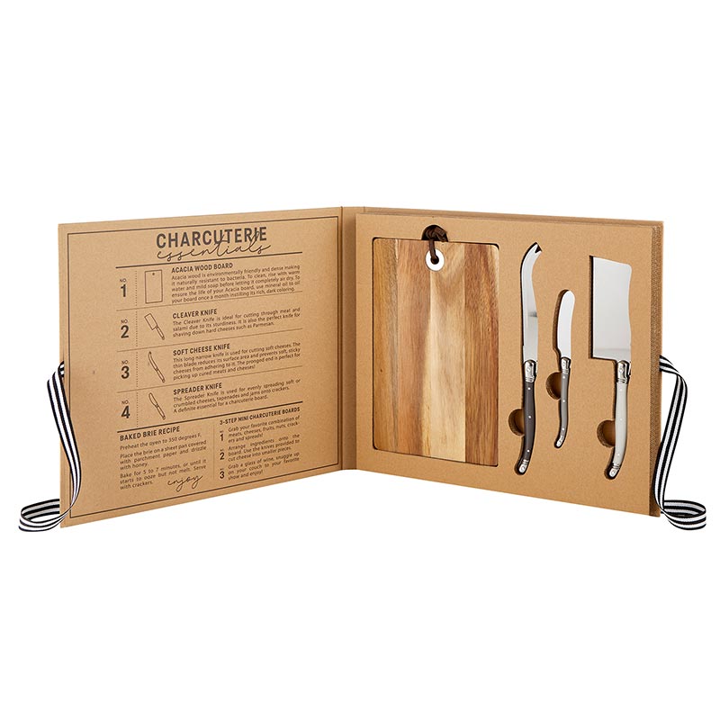 Cardboard Book Set – Acacia Wood Cheese Board with Knives