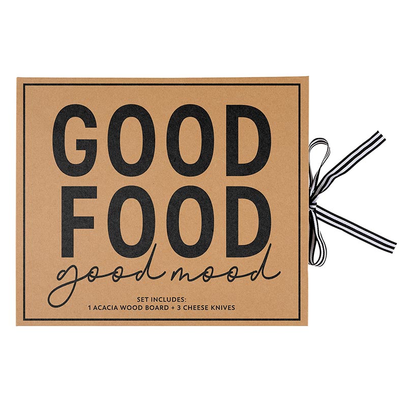 Cardboard Book Set – Acacia Wood Cheese Board with Knives