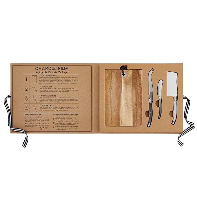 Cardboard Book Set – Acacia Wood Cheese Board with Knives