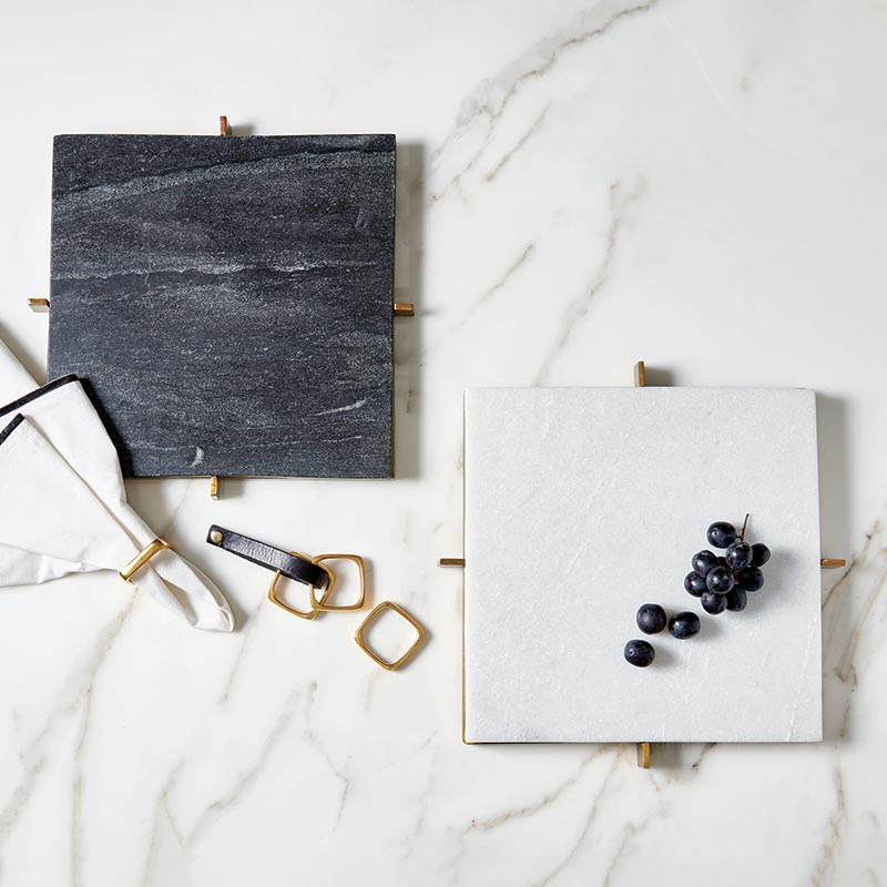 Black Marble Tray with Metal Stand