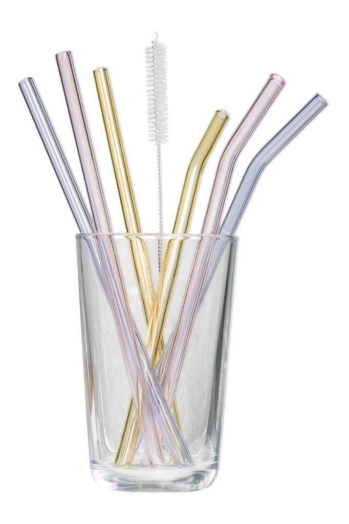 DRINKING STRAWS Set of 6 GLASS PASTEL