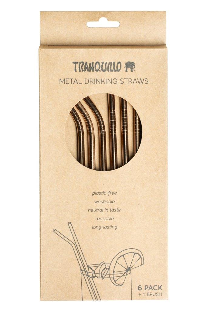 DRINKING STRAWS Set of 6 METAL GOLD